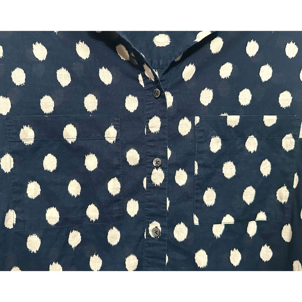 Madewell 100% Cotton Navy White Ikat Polka Dot Button Up Collared Shirt Blouse M